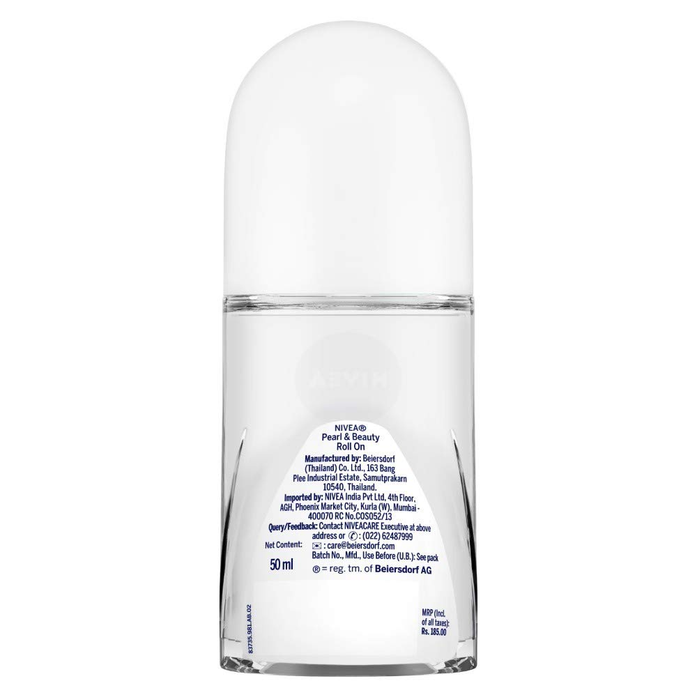 NIVEA Pearl and Beauty 50ml Deo Roll On | With Pearl Extracts & Avocado Oil| 48 H Smooth & Beautiful Underarms| 0% Alcohol | For Women