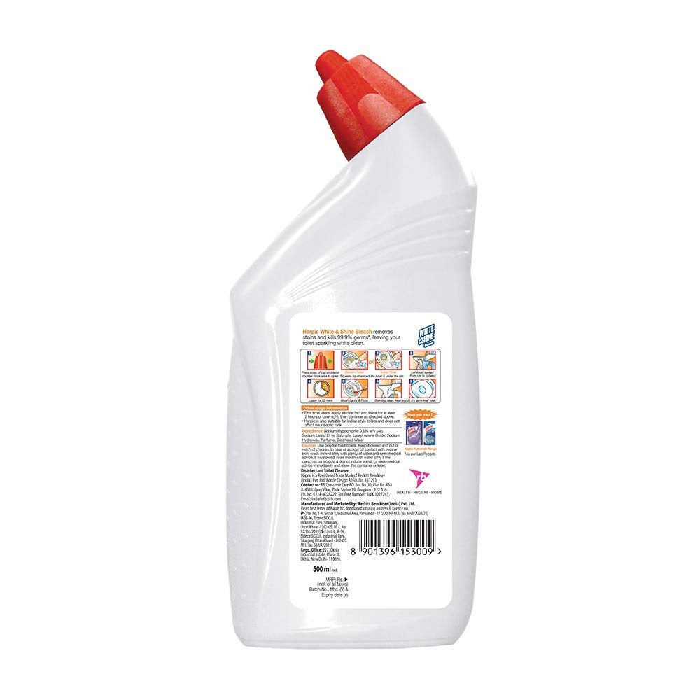 Harpic White and Shine Disinfectant Toilet Cleaner Bleach Liquid - 500 ml (Pack of 3)