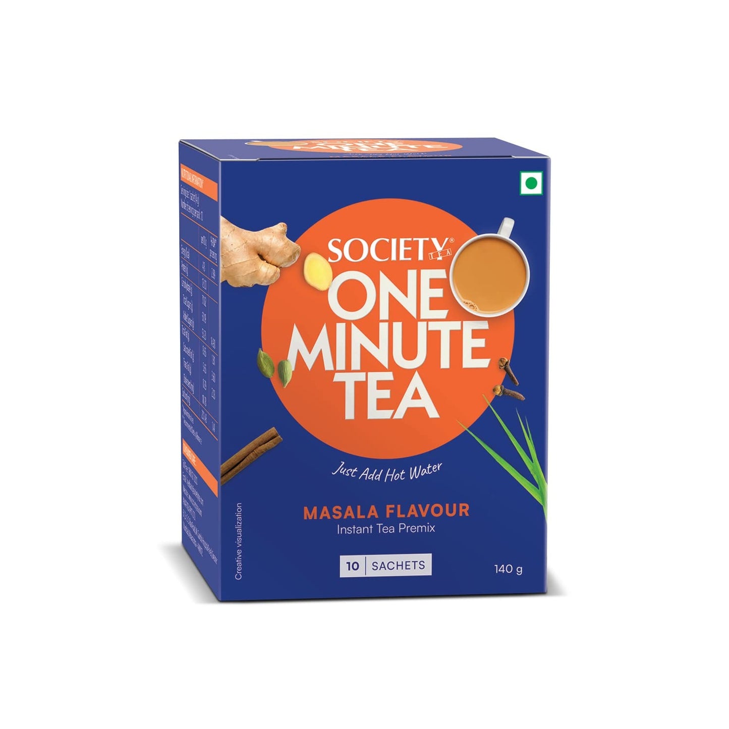 Society One Minute Tea | Masala Flavour | Clove, Black Pepper, Cinnamon | Masala Chai | Flavoured Instant Tea | 14g X 10 Sachets (140g