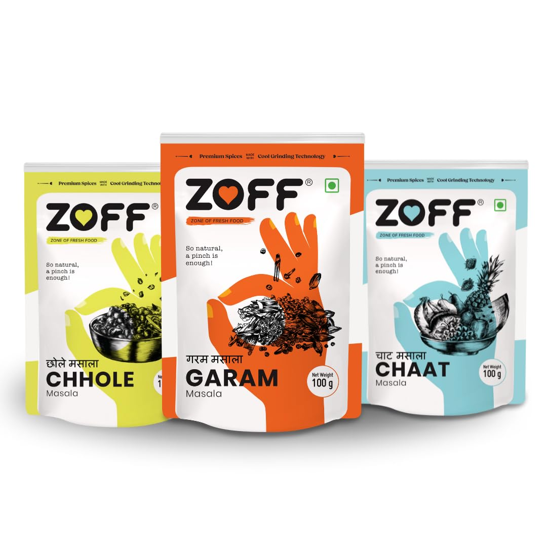 Zoff Masala Combos Chaat, Chole & Garam Masala | Pack of 3 | Exotic Spices Blend| Pure, Natural & Fresh Masala For Cooking | Each 100 gm | 300gm