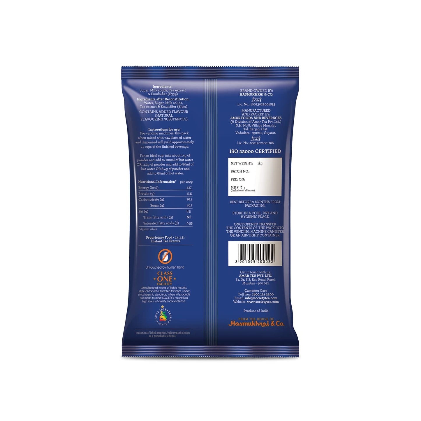 Society One Minute Tea | Masala Flavour | Made with Ginger, Clove, Black Pepper, Cinnamon | Masala Chai | 1 Kg Pouch