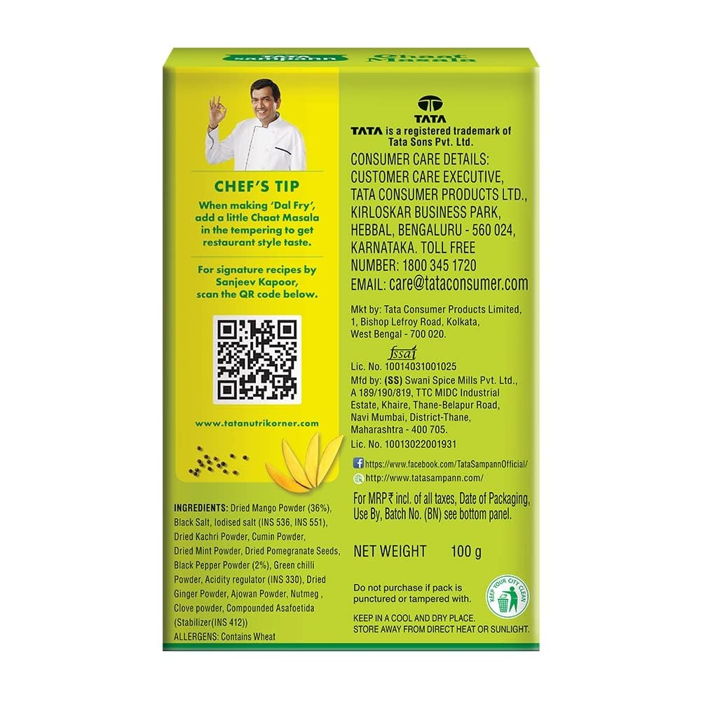 Tata Sampann Chaat Masala with Natural Oils, Crafted by Chef Sanjeev Kapoor, 100g