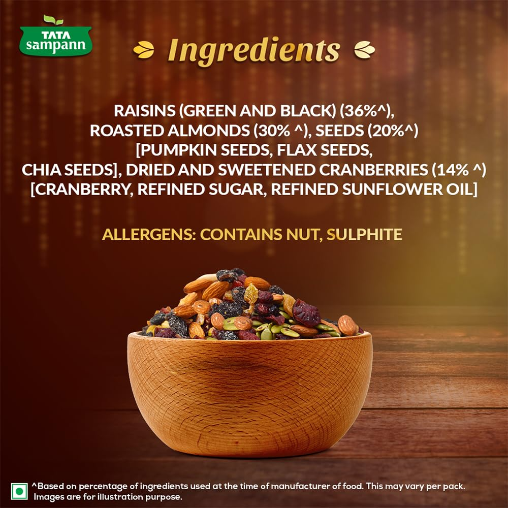 Tata Sampann Delight Dry Fruit & Seed Mix | Trail Mix | High in Protein & Dietary Fibre | Rich in Magnesium | Source of Phosphorus | 200g