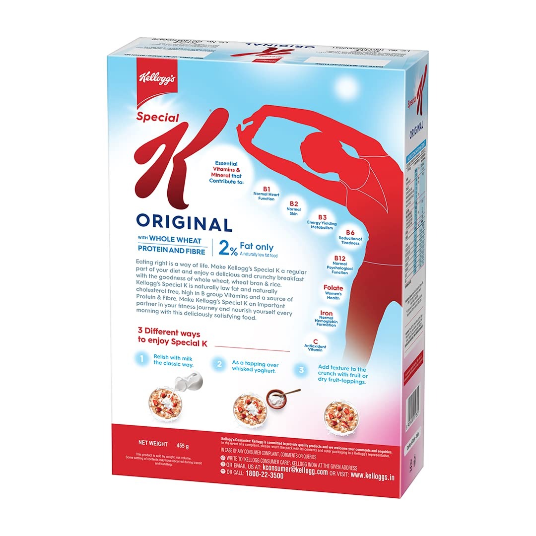 Kellogg's Special K Original with Whole WheatFat, Source of Protein & Fibre | Naturally Low Fat | Naturally Cholesterol Free 455g