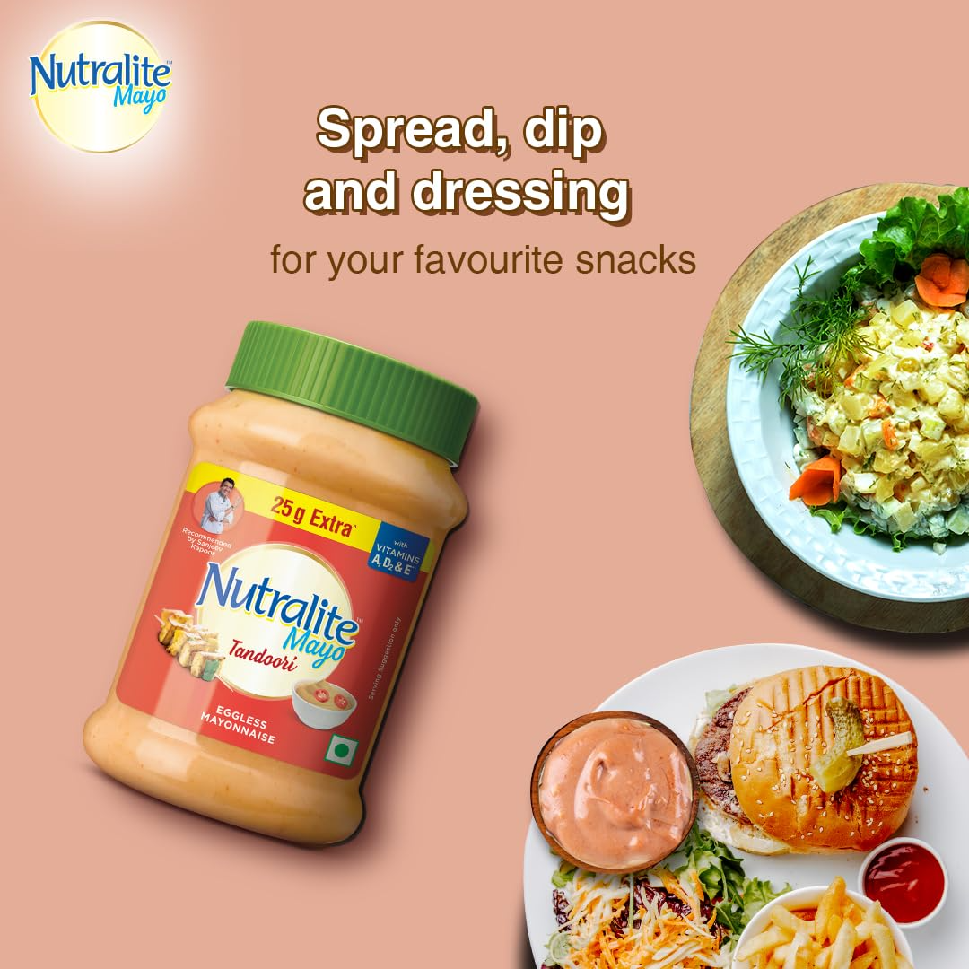 Nutralite Tandoori Mayo 300g (275g with 25g Extra)|Eggless Mayonnaise | Creamy & Cheesy Veg Mayonnaise|