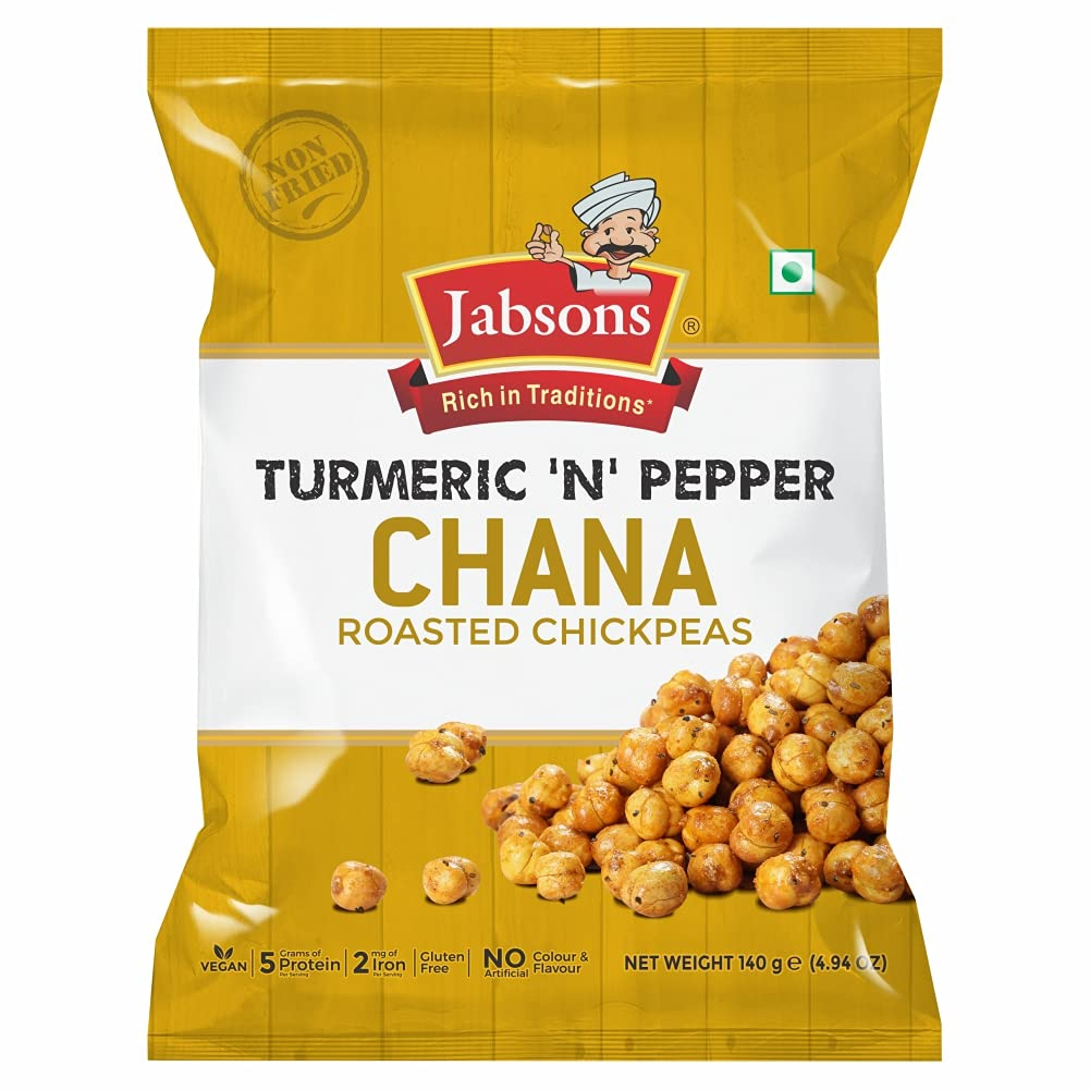 Jabsons Turmeric 'N' Pepper Chana-140 g |Roasted Chana |Roasted Namkeen Snacks