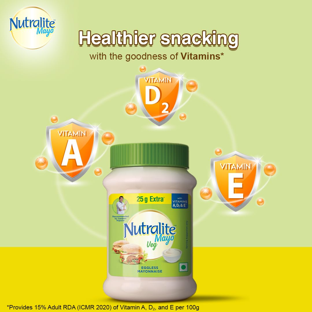 Nutralite Veg Mayo 300g (275g with 25g Extra)| Eggless Mayonnaise | Creamy & Cheesy Veg Mayonnaise|