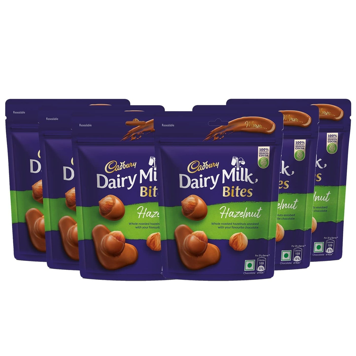 Cadbury Dairy Milk Bites - Hazelnut, Roasted & Chocolate Coated, Rich & Luscious Dessert, 40 g ( Pack of 6 )