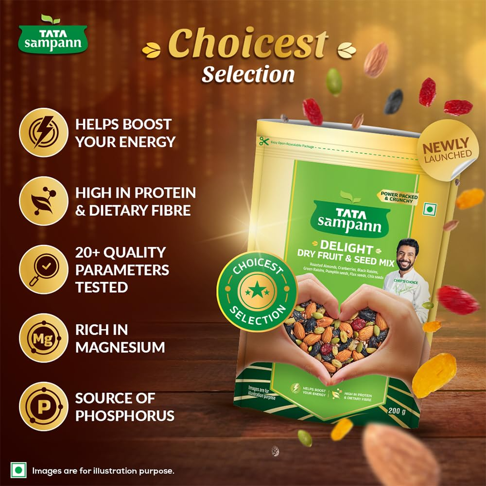Tata Sampann Delight Dry Fruit & Seed Mix | Trail Mix | High in Protein & Dietary Fibre | Rich in Magnesium | Source of Phosphorus | 200g