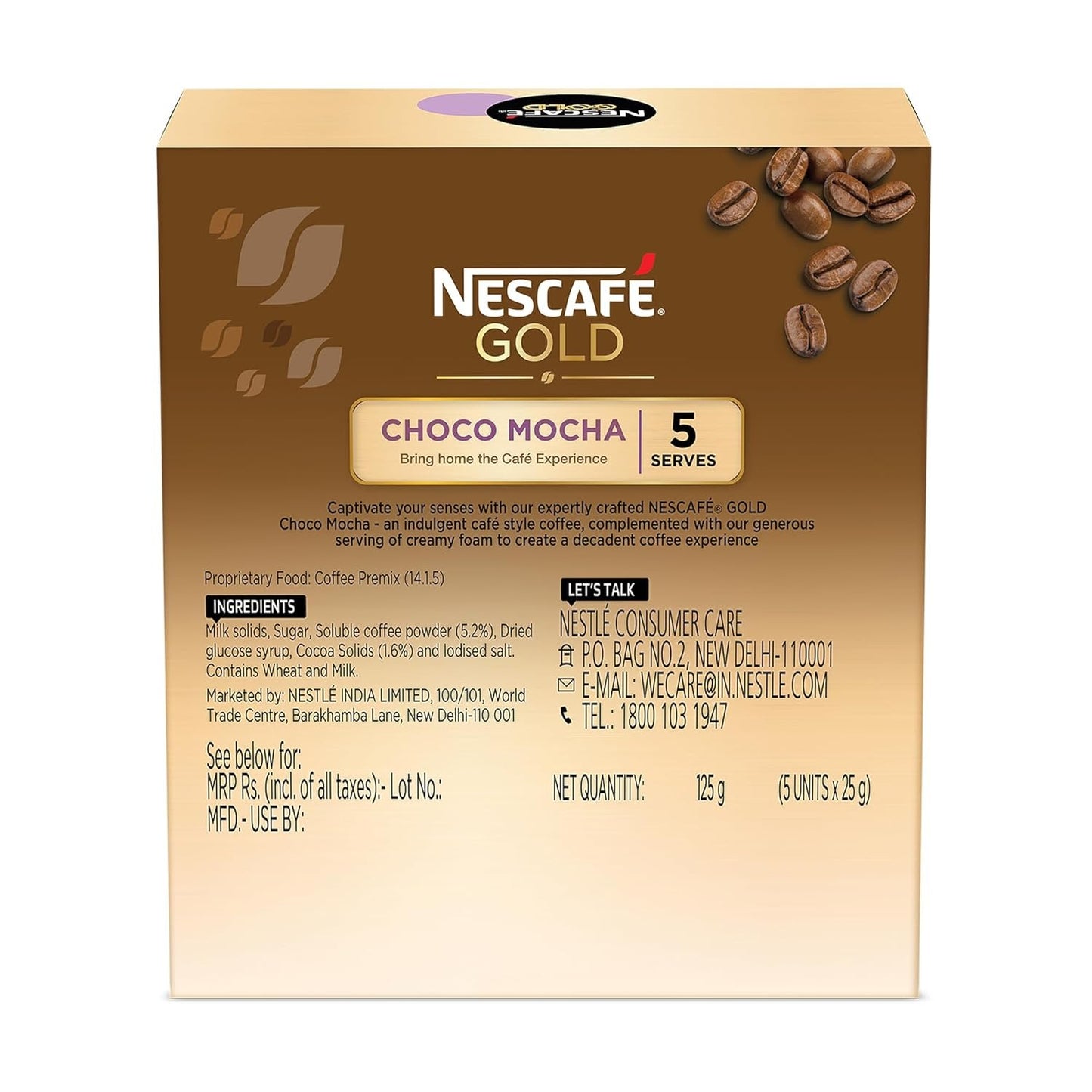 NESCAFE Gold Choco Mocha Instant Coffee Premix, 125g (5 Sachets, 25g each)