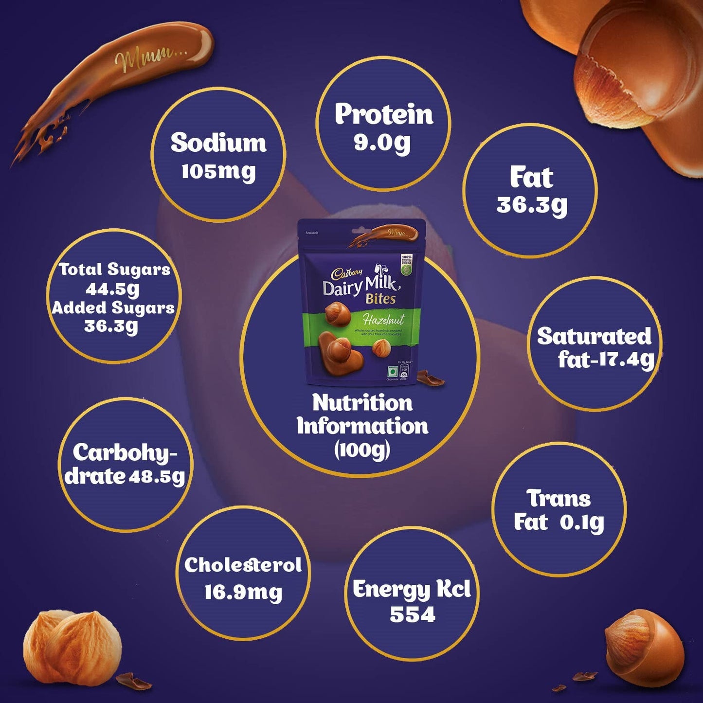 Cadbury Dairy Milk Bites - Hazelnut, Roasted & Chocolate Coated, Rich & Luscious Dessert, 40 g ( Pack of 6 )
