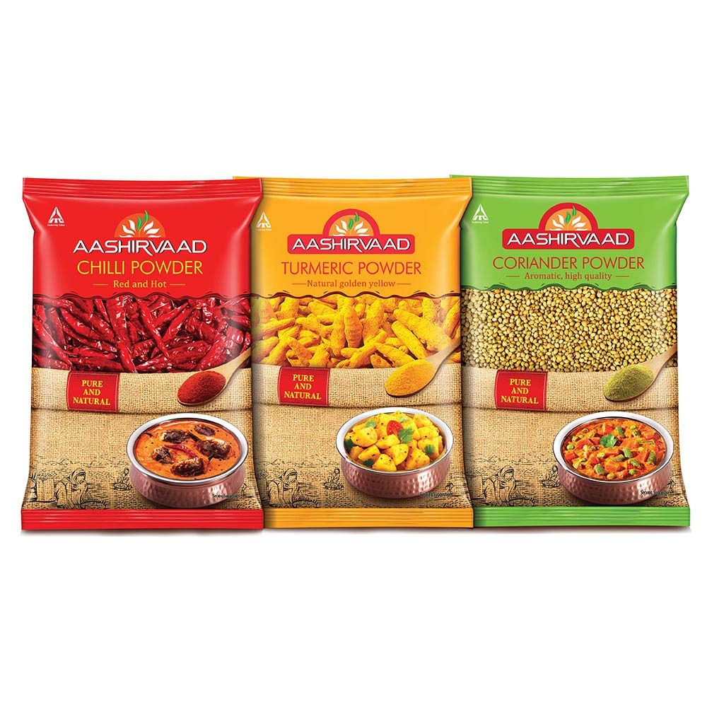 Aashirvaad Spices Combo Pack (Chilli Powder 200g ,Turmeric Powder 200g ,Coriander 200g)