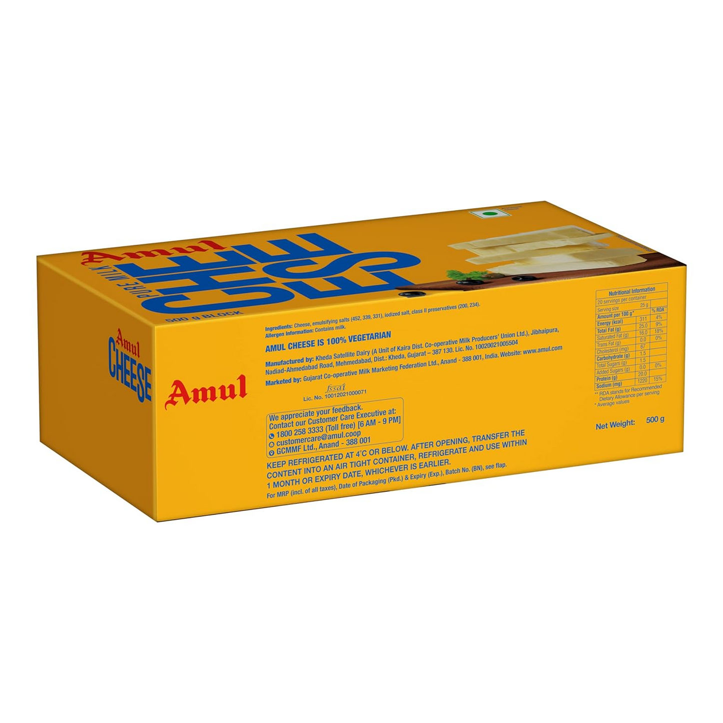 Amul Processed Cheese Block, 500 g Carton Pack