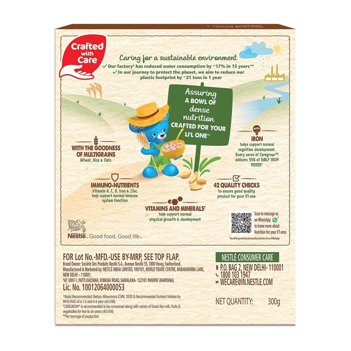 NESTLÉ CEREGROW Kids Cereal-Multigrain,Milk &Fruits|Rich in Iron, Calcium & Protein|Nutrient-Rich Tasty Breakfast |300g Carton