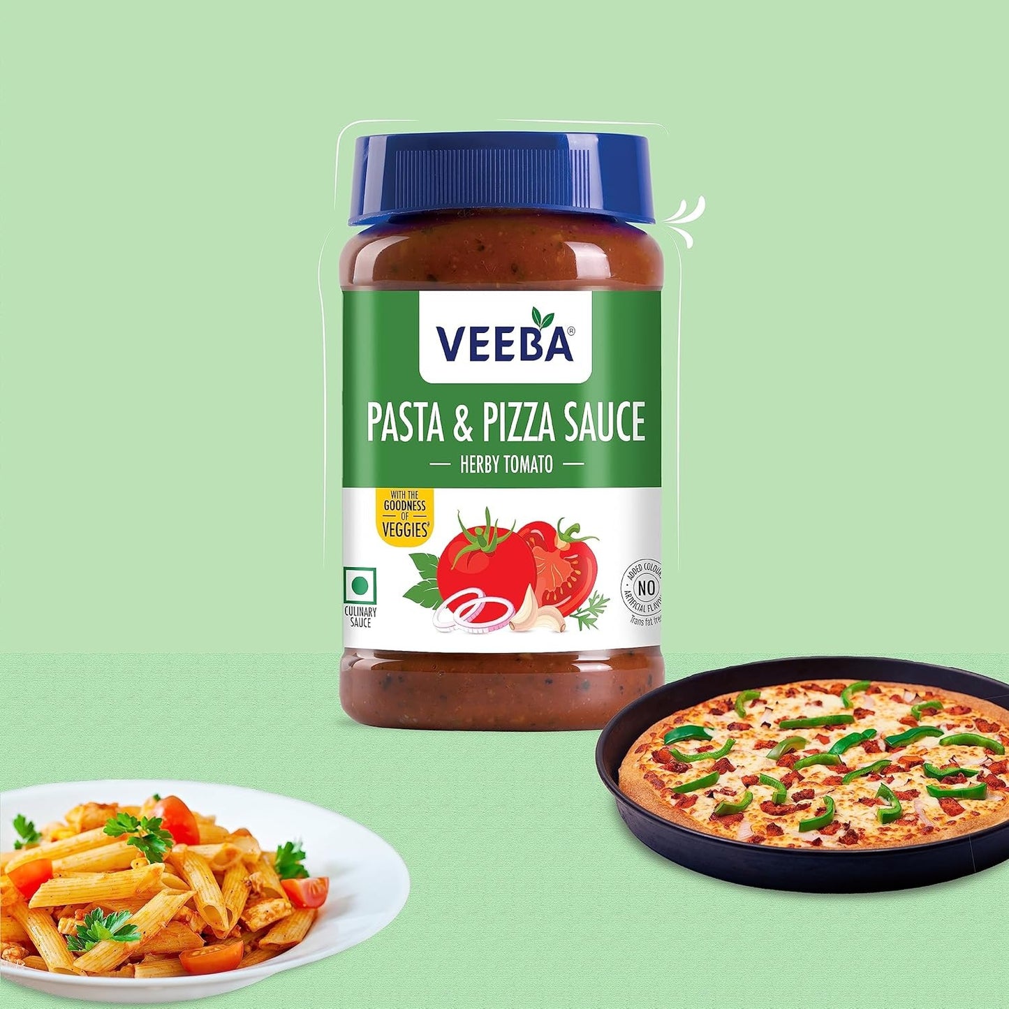 Veeba Pasta & Pizza Sauce - Herby Tomato (525g) I Red Pasta Sauce I Pasta Sauce I 100% Vegetarian