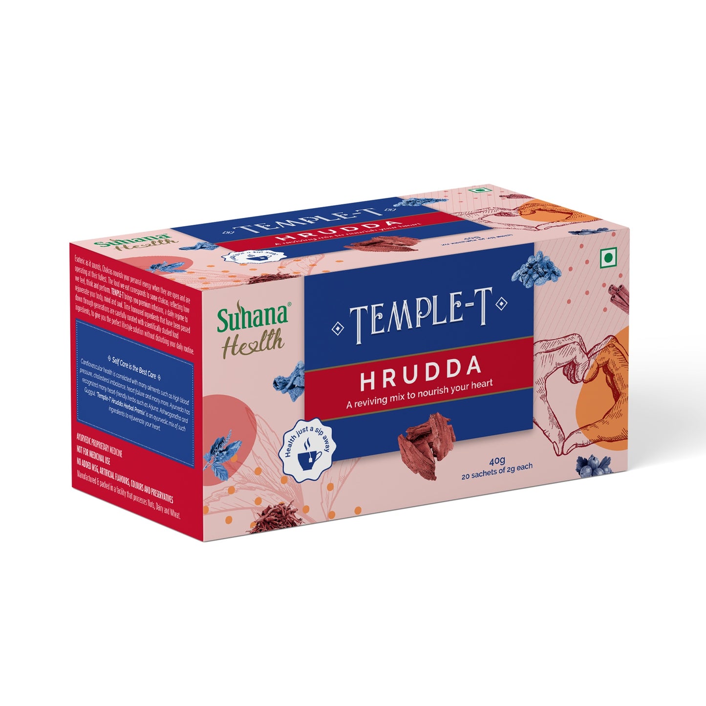 Suhana Health Hrudda Herbal Premix Temple T 40g - (20 Sachet 2 Gram Each )