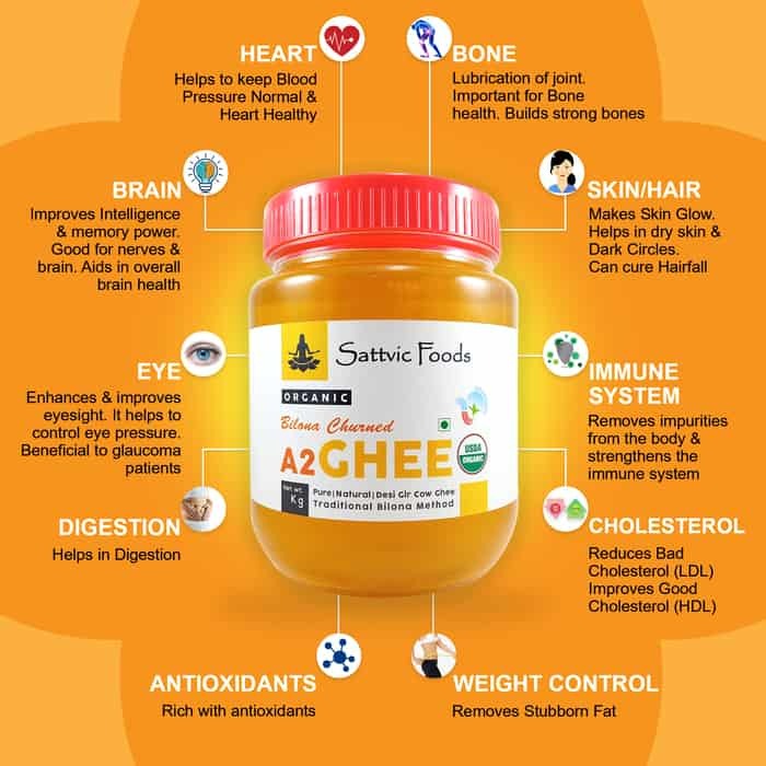 SATTVIC FOODS Organic A2 Desi Gir Cow Ghee (Traditional Bilona Method) 450g Jar
