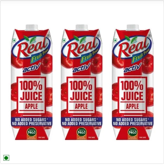 Real Activ 100 % Apple Juice - With No Added Sugar and Preservative, 3x1 L Multipack