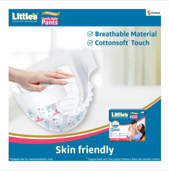 Littles Baby Diaper Pants Premium Jumbo - M, Wetness Indicator, 12 Hours Absorption & Cotton Soft, 72 pc