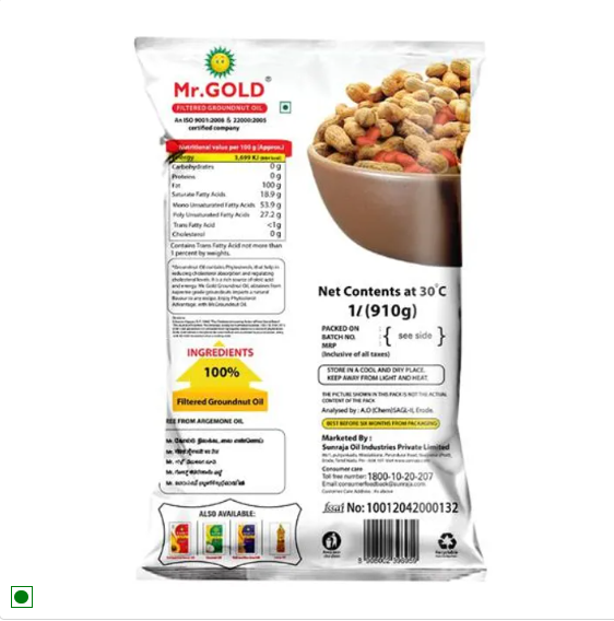 Mr. Gold Filtered Groundnut Oil, 1 L Pouch