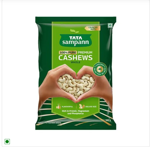 Tata Sampann 100% Pure Premium Cashews Whole - Premium Quality Kaju, Rich In Protein, Magnesium, & Phosphorus, Premium Nuts & Dry Fruits|, 1 kg Pouch