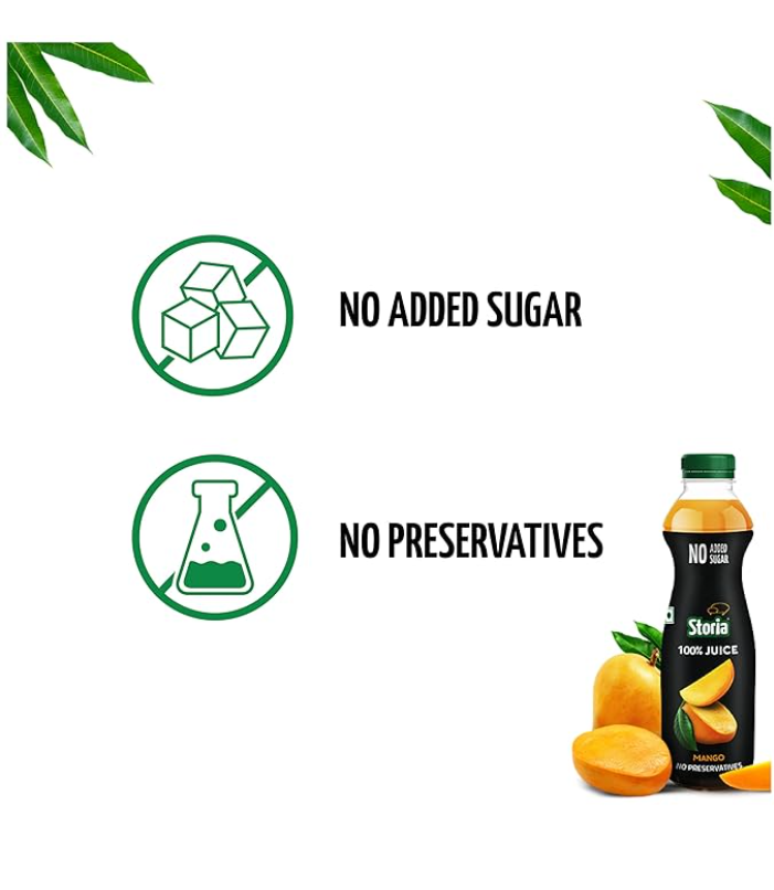 Storia 100% Juice Mango (Aam), No Added Sugar, No Added Preservatives -750ml (Pack of 15)