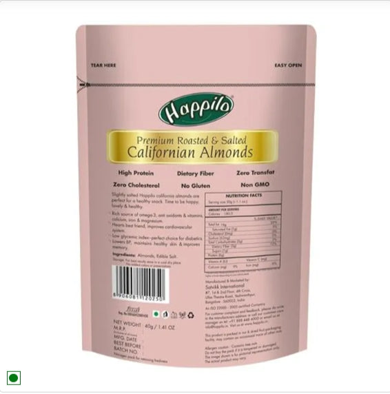 Happilo Freshly Oven Roasted & Salted California Almonds, 200 g