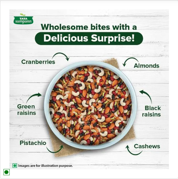 Tata Sampann Dry Fruits & Nuts Mix |Almonds, Black Raisins, Cashews, Cranberries, Green raisins, and Pistachio Kernels 200 g