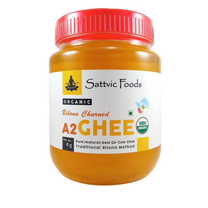 SATTVIC FOODS Organic A2 Desi Gir Cow Ghee (Traditional Bilona Method) 450g Jar