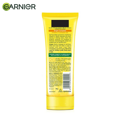 Garnier Facewash Gel, Gentle Cleanser, Fast Brightening, For Instant Brighter Skin, Bright Complete Vitamin C, 50g