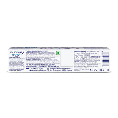 Sensodyne Toothpaste Rapid Relief, Sensitive tooth paste to help beat sensitivity fast, 80 gm