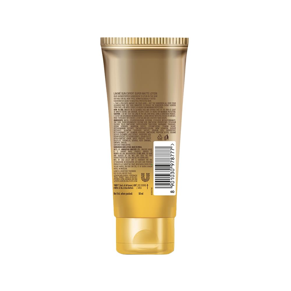 LAKMÉ Sun Expert SPF 30 PA++ Ultra Matte Lotion Sunscreen, Blocks Upto 97percent Harmful Sunrays, 50 ml