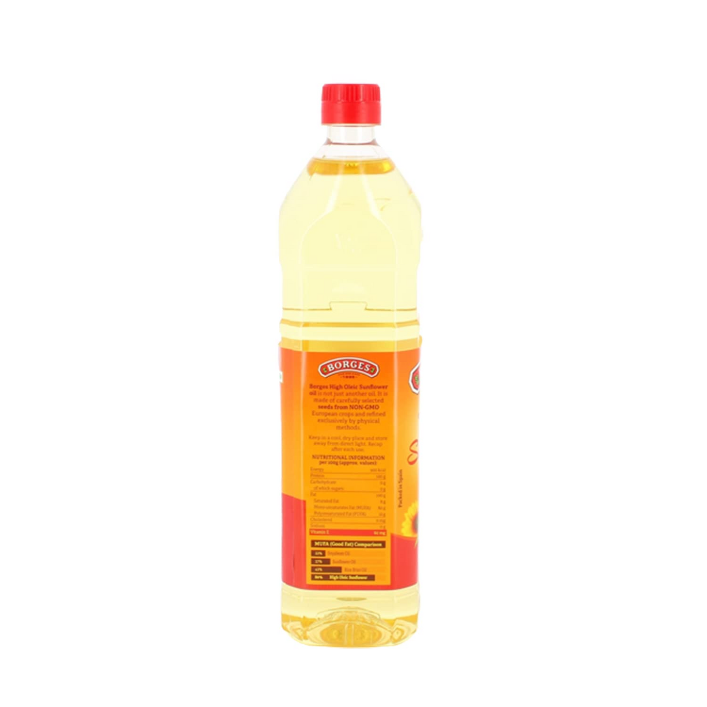 Borges Refined High Oleic Sunflower Oil, 100% Natural and Pure Sunflower Cooking Oil - 1L