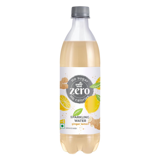 Paper Boat Ginger Lemon Sparkling Water, 600ml | Carbonated Water | Zero Sugar, Zero Calories I Sugar Free