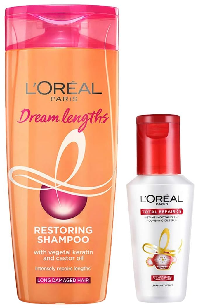 L'Oréal Paris Shampoo, Nourishes, Repair & Shine, For Long and Lifeless Hair, Dream Lengths, 192.5ml & L'Oreal Paris Total Repair 5 Serum, 40ml