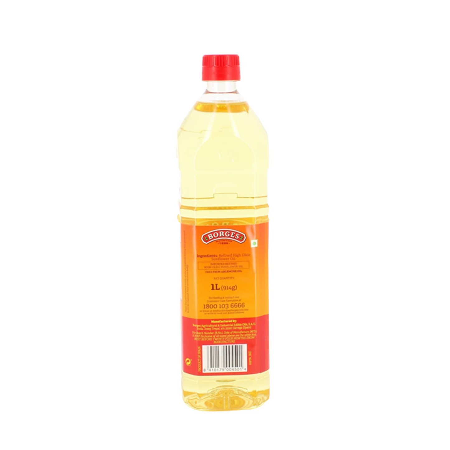 Borges Refined High Oleic Sunflower Oil, 100% Natural and Pure Sunflower Cooking Oil - 1L