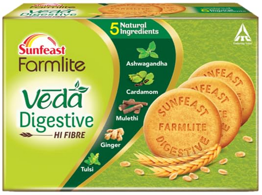 Sunfeast Farmlite Veda Digestive Biscuit | High Fibre | Goodness of 5 natural ingredients and Wheat Fibre, 250g