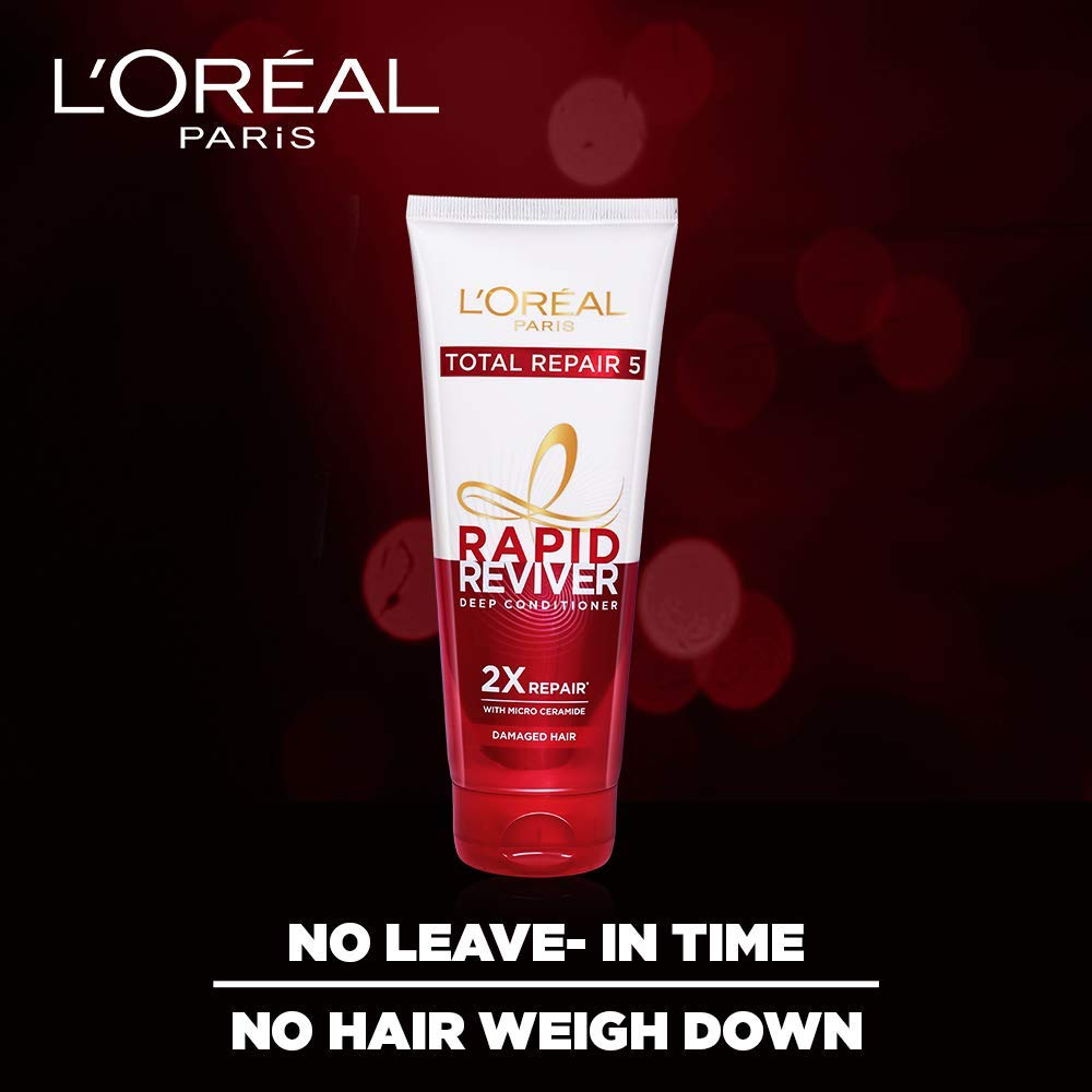 L'Oreal Paris Deep Conditioner, With Micro-Ceramides, Intensly Repairs Damaged Hair, Rapid Reviver Total Repair 5 Deep Conditioner, 180ml