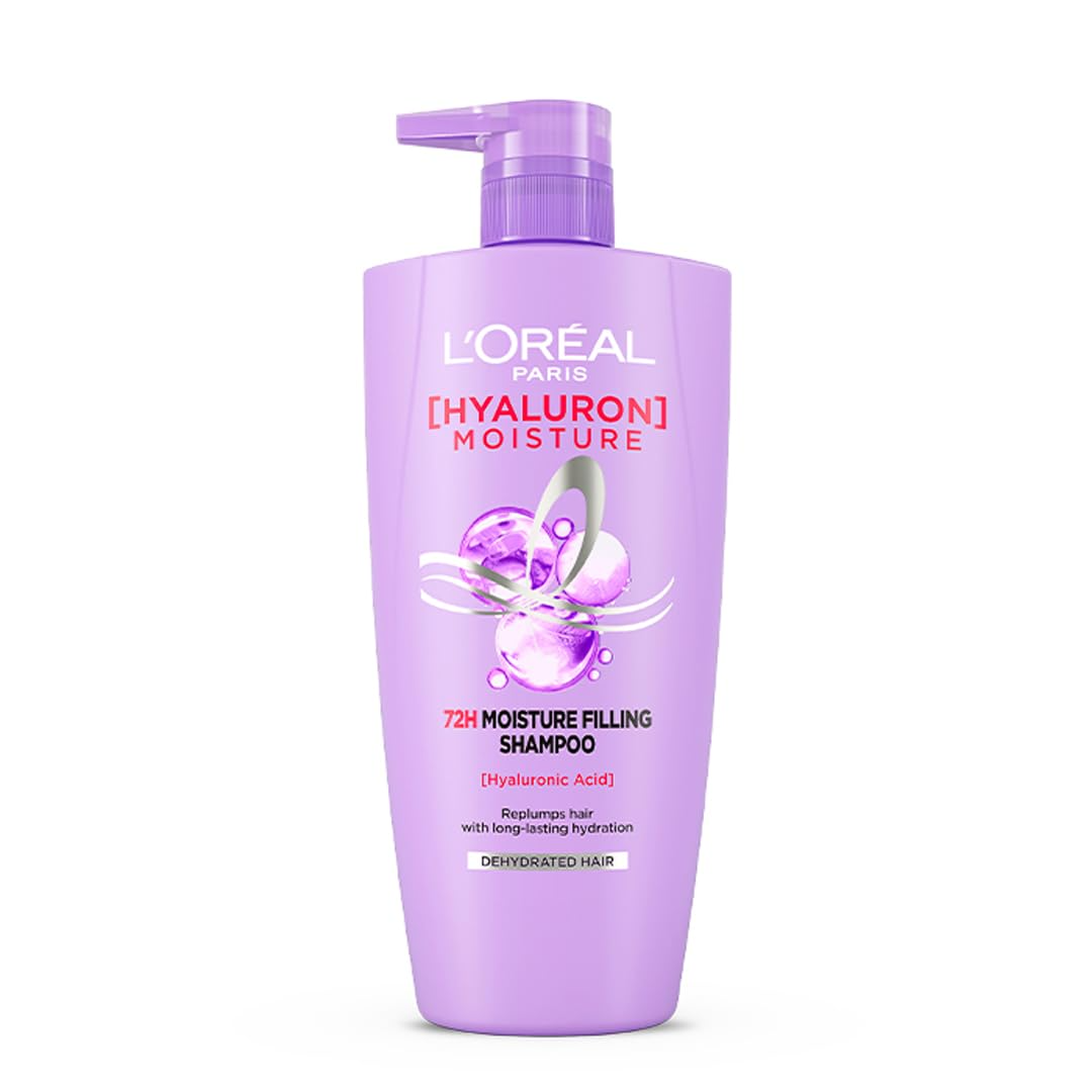 L'Oreal Paris Moisture Filling Shampoo, With Hyaluronic Acid, For Dry & Dehydrated Hair, Adds Shine & Bounce, Hyaluron Moisture 72H, 1L