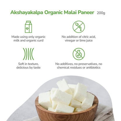 Akshayakalpa Organic Handcrafted Malai Paneer – Soft and tasty, chemical-free paneer, nutritious by nature– 200g