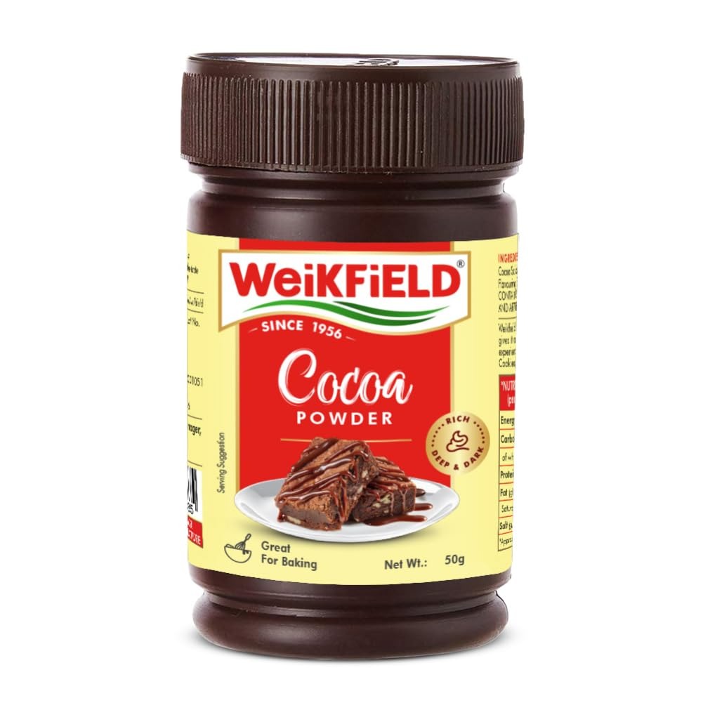 Weikfield Cocoa Powder | Low Fat Pure Cocoa Powder | Reusable Poly Jar | 50g Jar