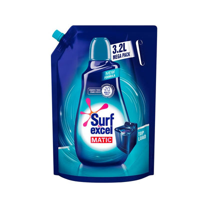 Surf Excel Matic Top Load Liquid Detergent 3.2 L Refill, Designed for Tough Stain Removal on Laundry in Washing Machines - Mega Pack