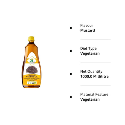 24 Mantra Organic Unrefined Mustard Oil/Sarson Oil/Avanune - 1 L | Pack of 1 | 100% Organic |