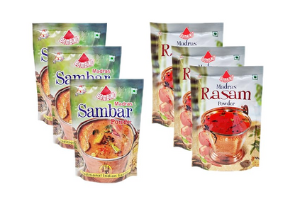 Bambino Spices Combo - Pack of 6 (Madras Rasam Powder 100g X 3 and Madras Sambar Powder 100g X 3)