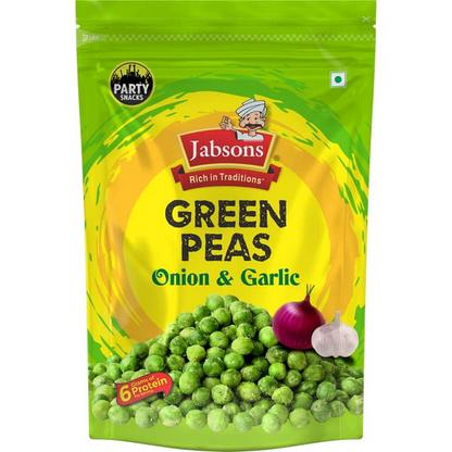 Jabsons Namkeen Green Peas Onion N Garlic 400g Each - Pach of 2 |Crispy & Crunchy, Perfect Evening Snacks |