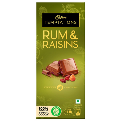 Cadbury Temptations Rum & Raisins Premium Chocolate Bar, 72 gram