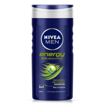 Nivea Men Body Wash, Energy With Mint Extracts, Shower Gel For Body, Face & Hair, 250ml