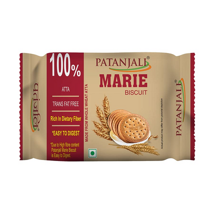 Patanjali Whole Wheat Marie Biscuit 225g, Fiber Rich, Tea Time Snacks, Cookies