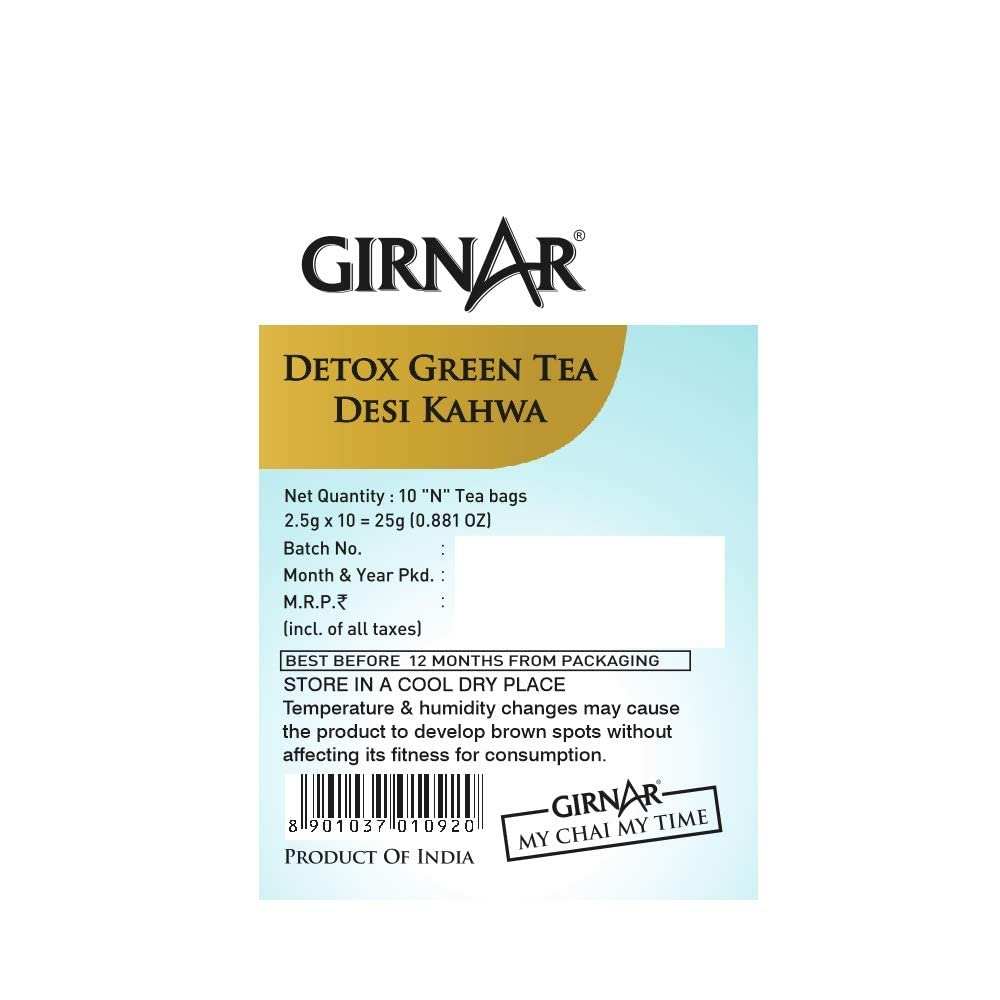 Girnar Food & Beverages Pvt. Ltd. Detox Green Tea (Desi Kahwa) (Pack of 10 Tea Bags,25 Grams)