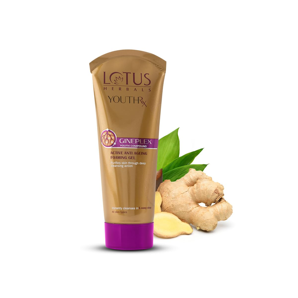 Lotus Herbals YouthRx Active Anti Ageing Foaming Gel Face Wash | With Jojoba, Ginseng & Ginger | 50g